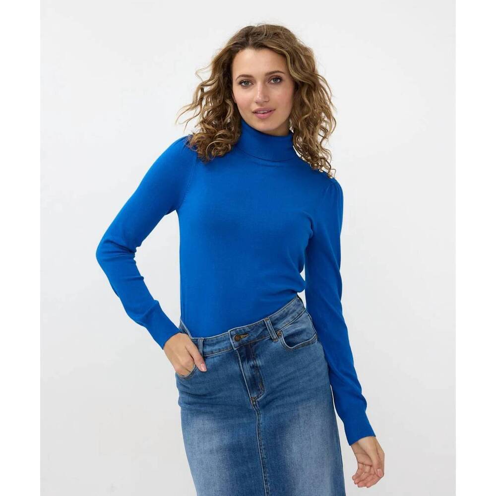 NEW ESQUALO freya fancy detail shoulder turtleneck sweater in brilliant blue